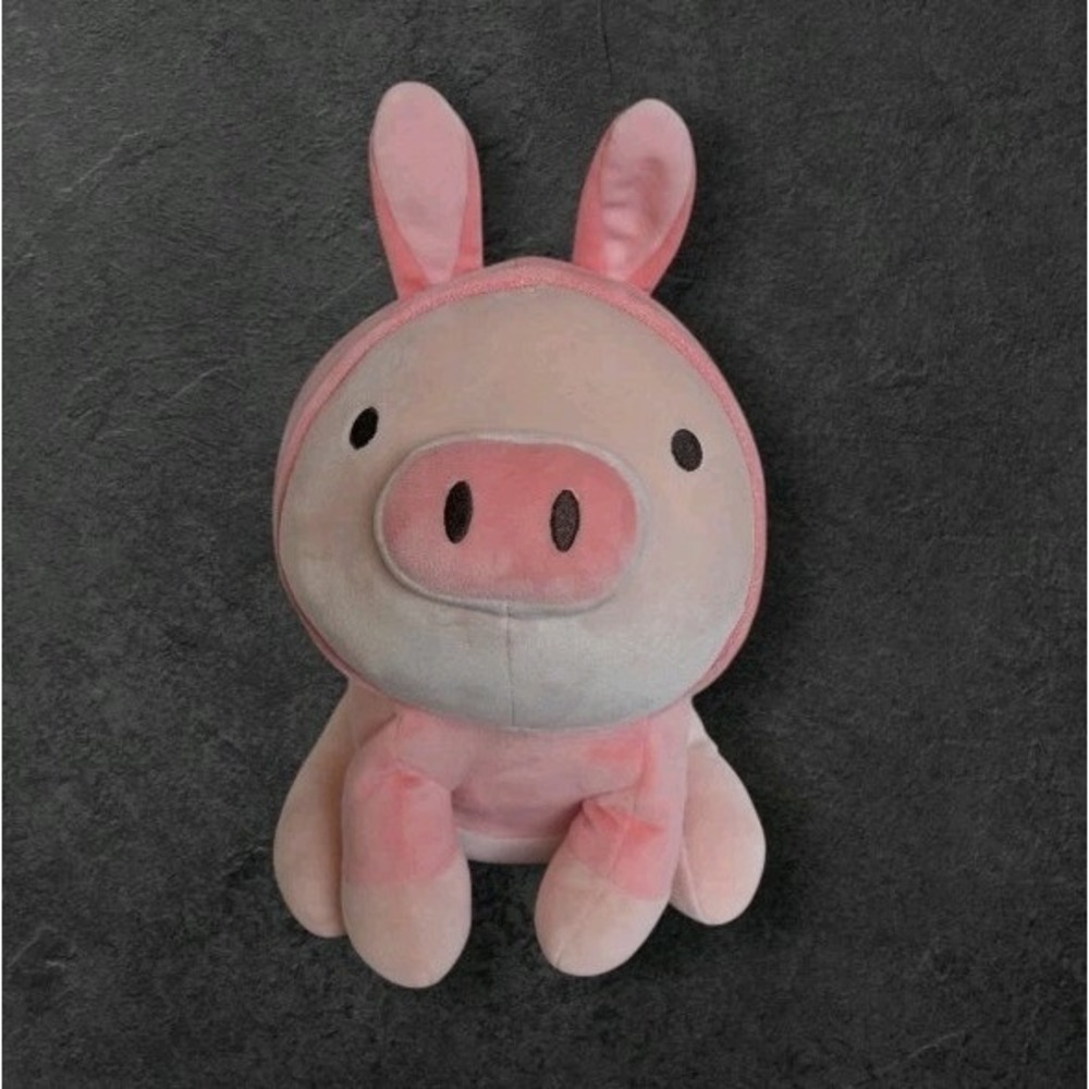 Miniso Piglet Plush Bunny Hoodie Sitting Rabbit Stuffed Animal Kawaii  Pink 11"